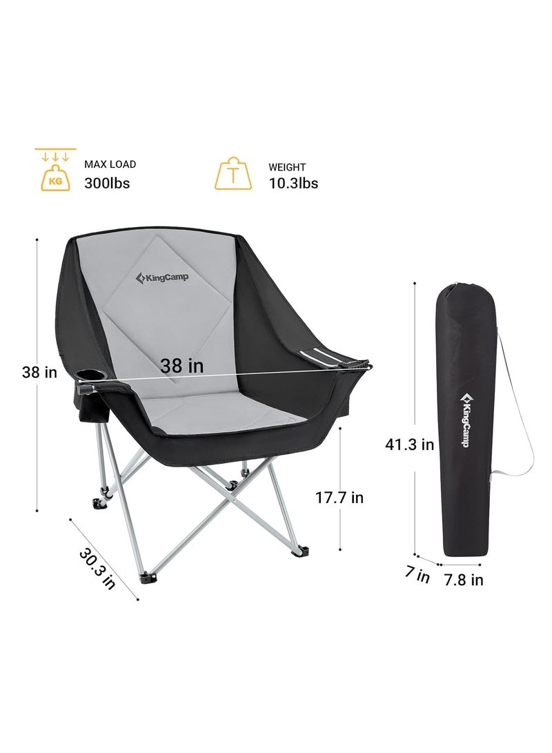 كينغ كامب كينج كامب كرسي تخييم كبير الحجم محمول للاستخدام في الهواء الطلق، كرسي متين كبير للغاية بتصميم صحن قمر قابل للطي للبالغين يدعم وزن 136 كجم مع شنطة تبريد للرياضة والمهرجانات والعشب - Image 3