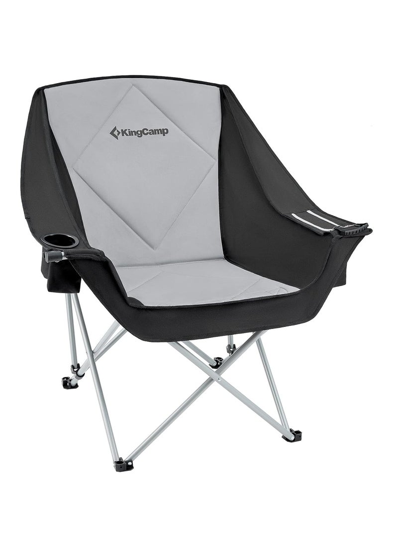 كينغ كامب كينج كامب كرسي تخييم كبير الحجم محمول للاستخدام في الهواء الطلق، كرسي متين كبير للغاية بتصميم صحن قمر قابل للطي للبالغين يدعم وزن 136 كجم مع شنطة تبريد للرياضة والمهرجانات والعشب - Image 1