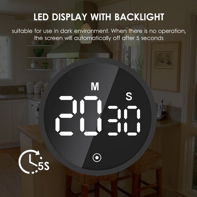 مؤقت مطبخ رقمي: أسود، سهل الإعداد، شاشة LED مع إضاءة خلفية - وضع توفر الطاقة، مؤقت العد التنازلي المغناطيسي للمطبخ المنزلي، البيئات الهادئة والأطفال - Image 4