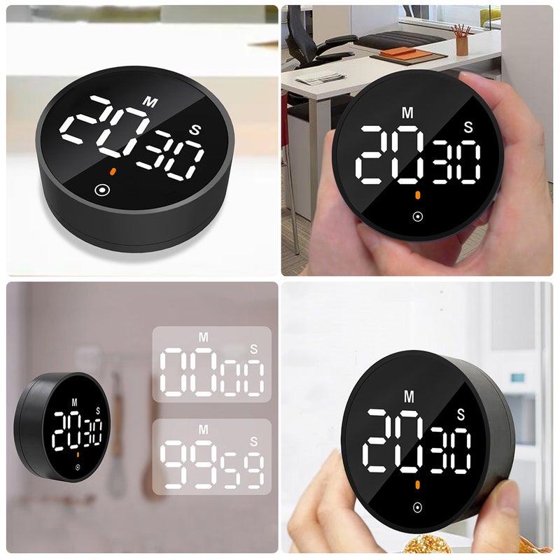 مؤقت مطبخ رقمي: أسود، سهل الإعداد، شاشة LED مع إضاءة خلفية - وضع توفر الطاقة، مؤقت العد التنازلي المغناطيسي للمطبخ المنزلي، البيئات الهادئة والأطفال - Image 2