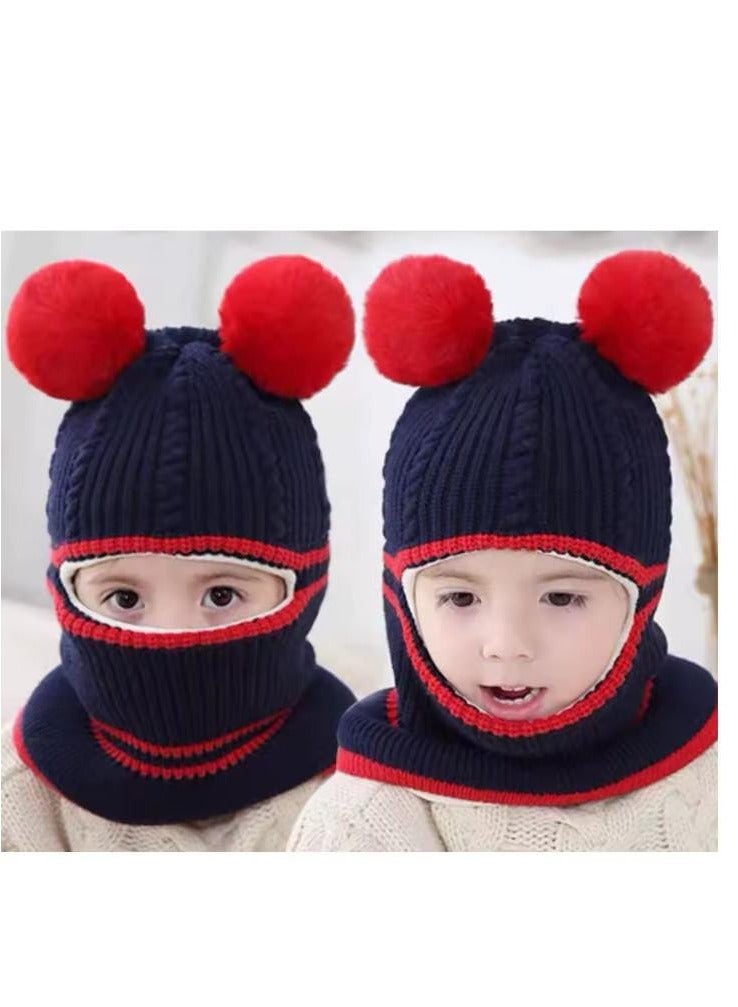 Generic MULTI-FUNCTION WINTER HAT: This cute knitted earflap hat covers the function of hat, earflap and dark blue scarf one piece - Image 1