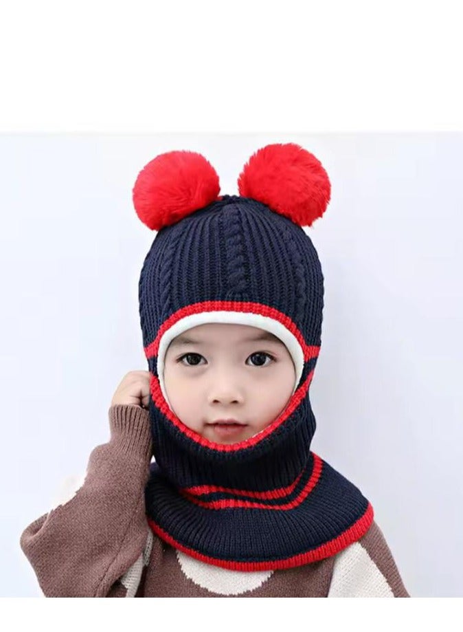 Generic MULTI-FUNCTION WINTER HAT: This cute knitted earflap hat covers the function of hat, earflap and dark blue scarf one piece - Image 2