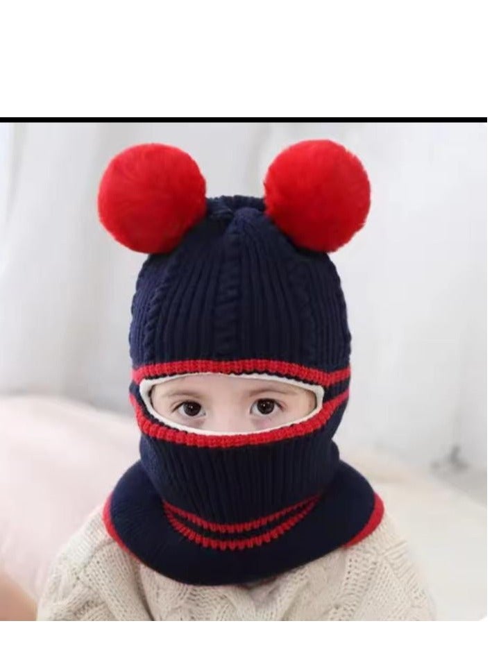Generic MULTI-FUNCTION WINTER HAT: This cute knitted earflap hat covers the function of hat, earflap and dark blue scarf one piece - Image 3