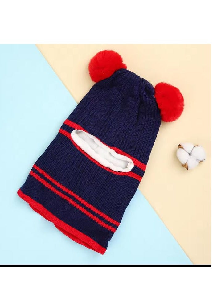 Generic MULTI-FUNCTION WINTER HAT: This cute knitted earflap hat covers the function of hat, earflap and dark blue scarf one piece - Image 4