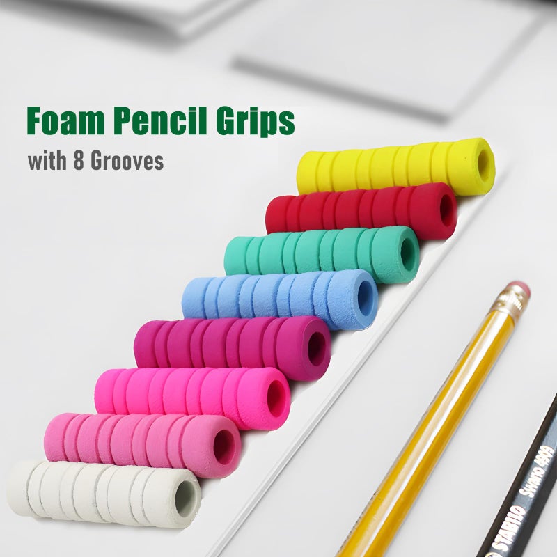 OSteed 50 Pcs Pencil Grips for Kids and Adults Handwriting, Comfort Pencil Grippers for Writing Aid, Mechanical Pencil Holder Cushion with 8 Grooves, Foam Finger Grips, 10 Colors - Image 3