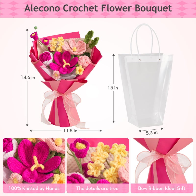 Alecono Large Crochet Flower Bouquet, Knitted Flowers, Artificial Sunflower Crochet as a Gift for Valentines Day Lover Anniversary Graduation (Orange) - Image 5