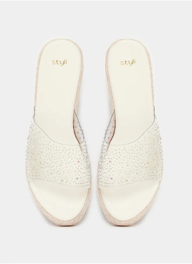Styli Embellished Open Toe Wedge Sandals