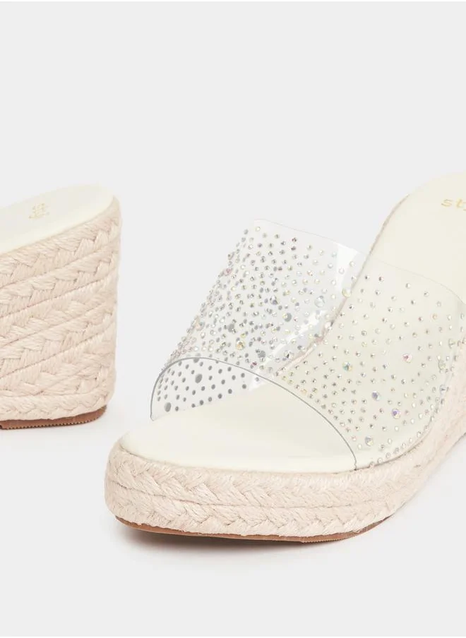 Styli Embellished Open Toe Wedge Sandals