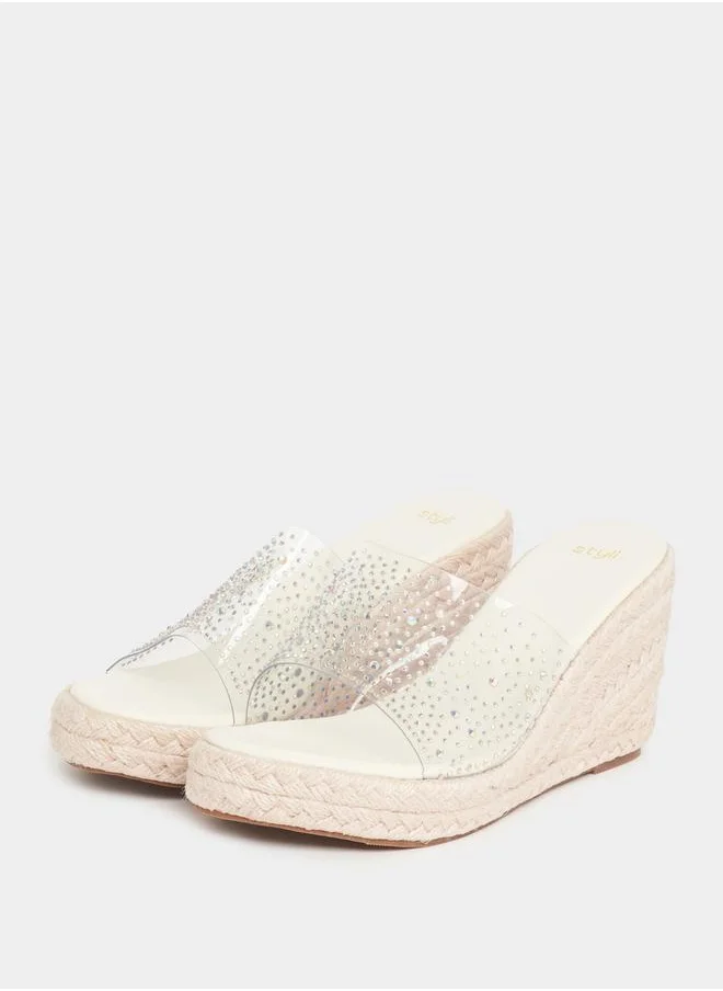 Styli Embellished Open Toe Wedge Sandals