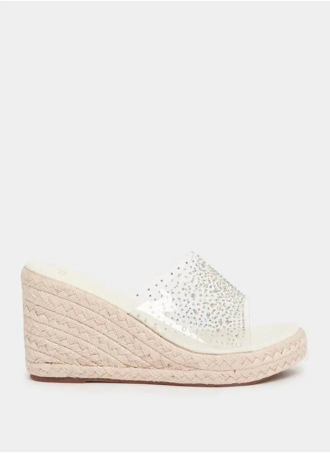 Styli Embellished Open Toe Wedge Sandals