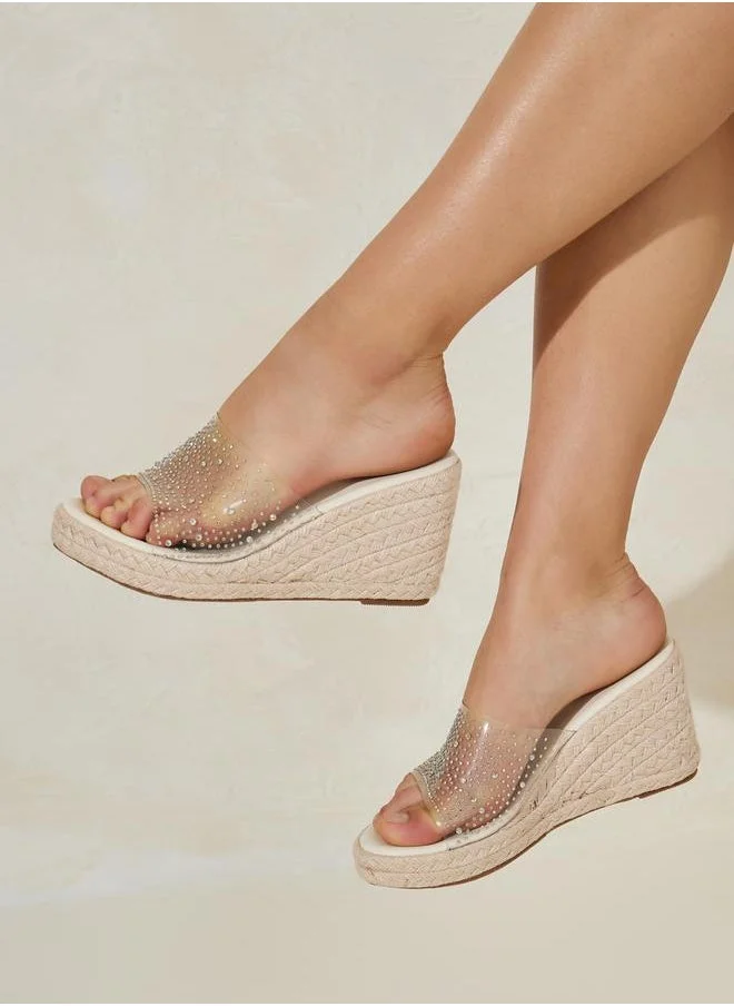 Styli Embellished Open Toe Wedge Sandals
