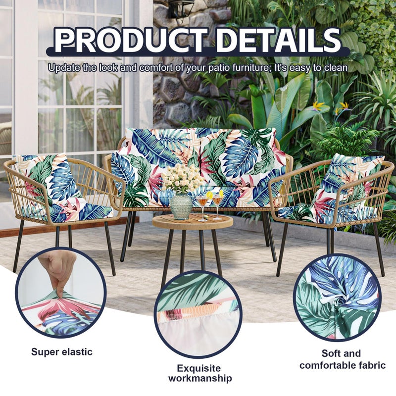 MRGSDL 8Pcs Patio Cushion Covers,Outdoor Cushions Covers,Stretch Cushion Covers Replacement, Washable and Reusable Furniture Protectors(Tropical Flair) - Image 3
