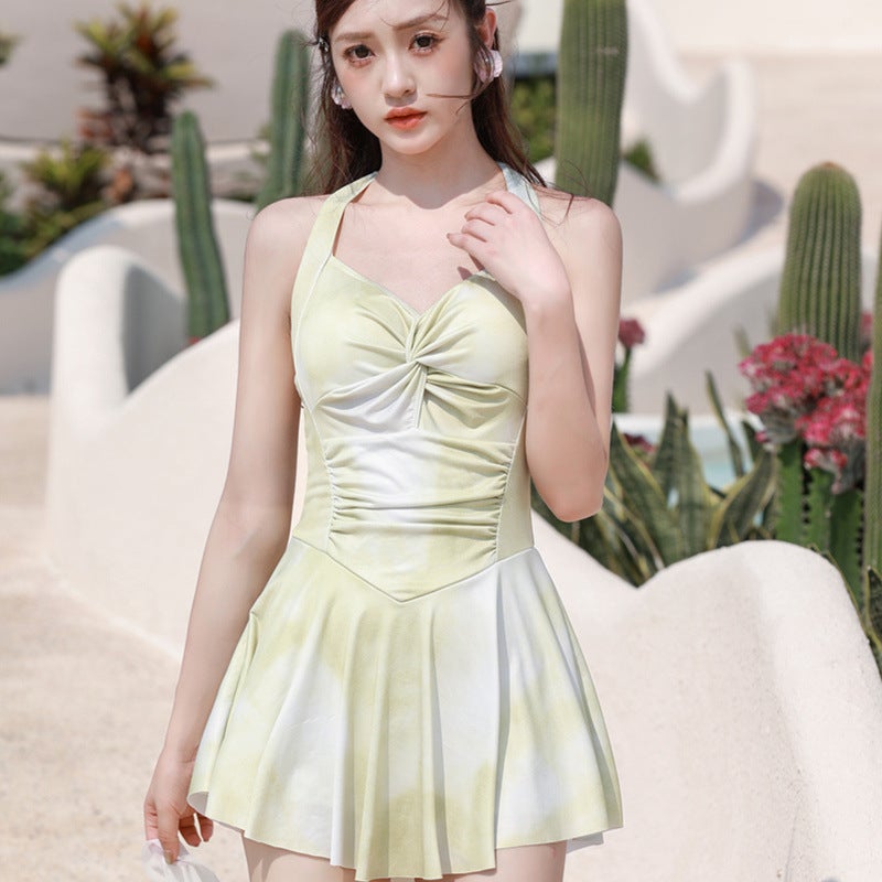 2026 New Style Hot Spring Swimsuit for Women, One-Piece, Conservative, Slimming, Tummy-Covering, Korean Sexy Plus-Size Skirt-Style Swimwear - Image 1