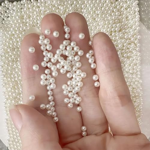 INDIKONB Round Pearl Moti Beads | Offwhite Beige Acrylic Plastic Faux Pearl Beads | White Beads for Craft, DIY Jewelry & Accessories | Perfect for Mala Making & Rakhi Making (Off White-3mm) - Image 2