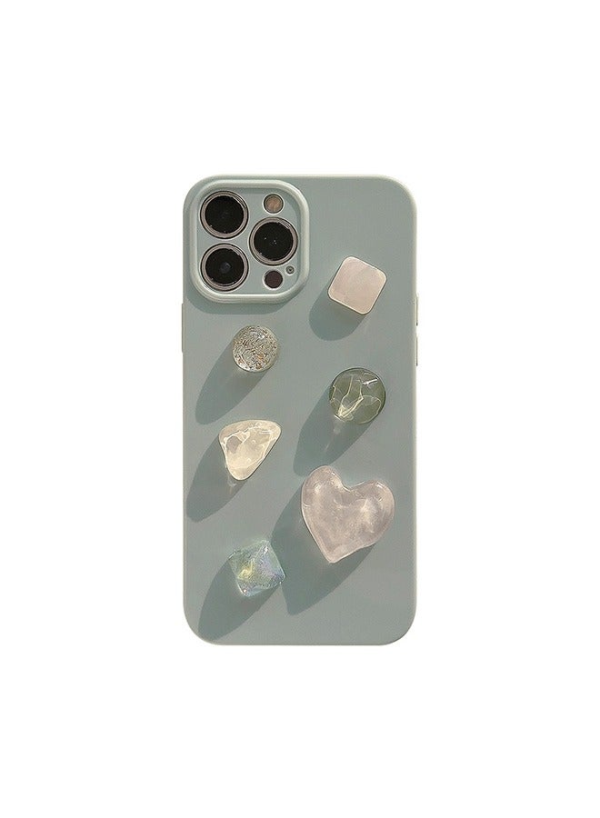 غطاء الهاتف لآيفون 15 برو ماكس، تصميم إبداعي أنيق للغاية، مصنوع يدويا نقيا، جواهر 3D حافظة الهاتف للنساء أخضر نعناعي - Image 1