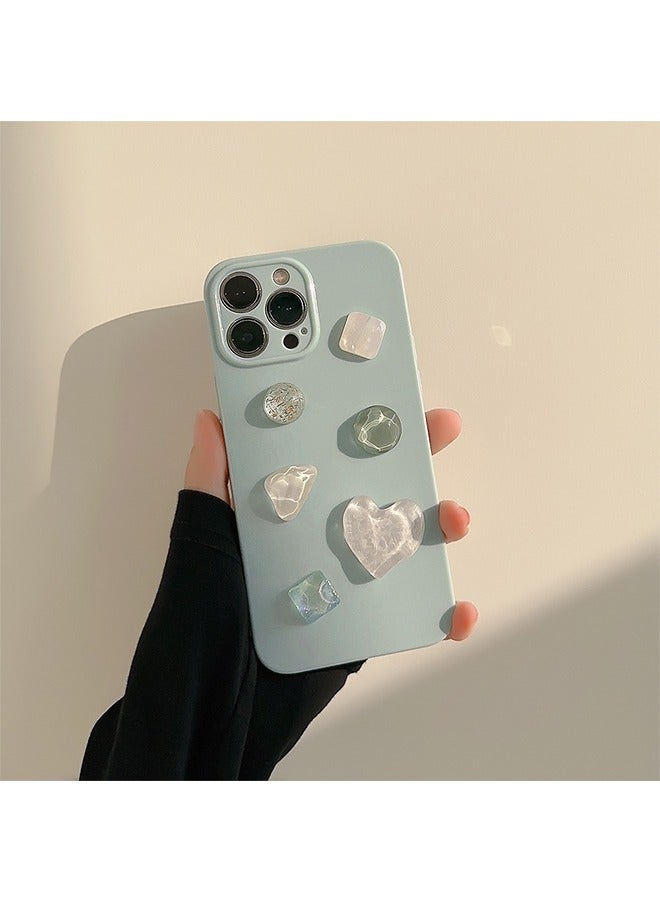 غطاء الهاتف لآيفون 15 برو ماكس، تصميم إبداعي أنيق للغاية، مصنوع يدويا نقيا، جواهر 3D حافظة الهاتف للنساء أخضر نعناعي - Image 2