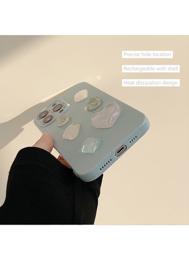 غطاء الهاتف لآيفون 15 برو ماكس، تصميم إبداعي أنيق للغاية، مصنوع يدويا نقيا، جواهر 3D حافظة الهاتف للنساء أخضر نعناعي - Image 5