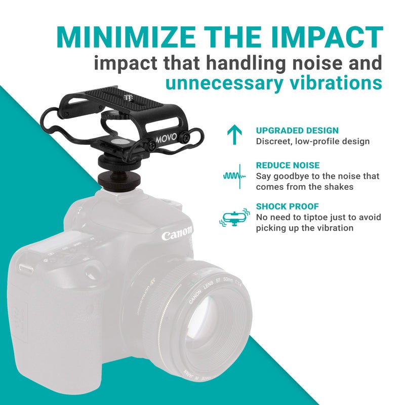 Movo SMM5-B Universal Microphone and Portable Recorder Shock Mount - Fits the Zoom H1n, H2n, H4n, H5, H6, Tascam DR-40x, DR-05x, DR-07x and others with a 1/4" Mounting Screw (Black) - Image 2