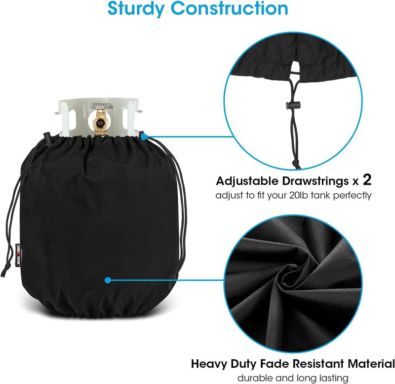 Unicook Heavy Duty Propane Tank Cover with Adjustable Drawstrings- Dress up Your Gas Grill - Durable and Convenient, Fits Standard 20lb Tank Cylinder, Black Stable inert material - Image 5