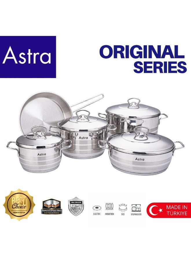 ASTRA 9 Piece 18/10 Stainless Steel Cookware Set Triplex Heavy Capsule Bottom Induction Compatible Made in Türkiye - Image 1