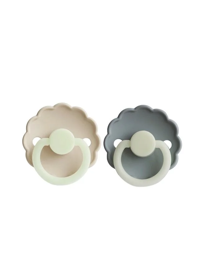 FRIGG Pack Of 2 Daisy Silicone Baby Pacifier 6-18M, Cream Night/French Grey Night - Size 2