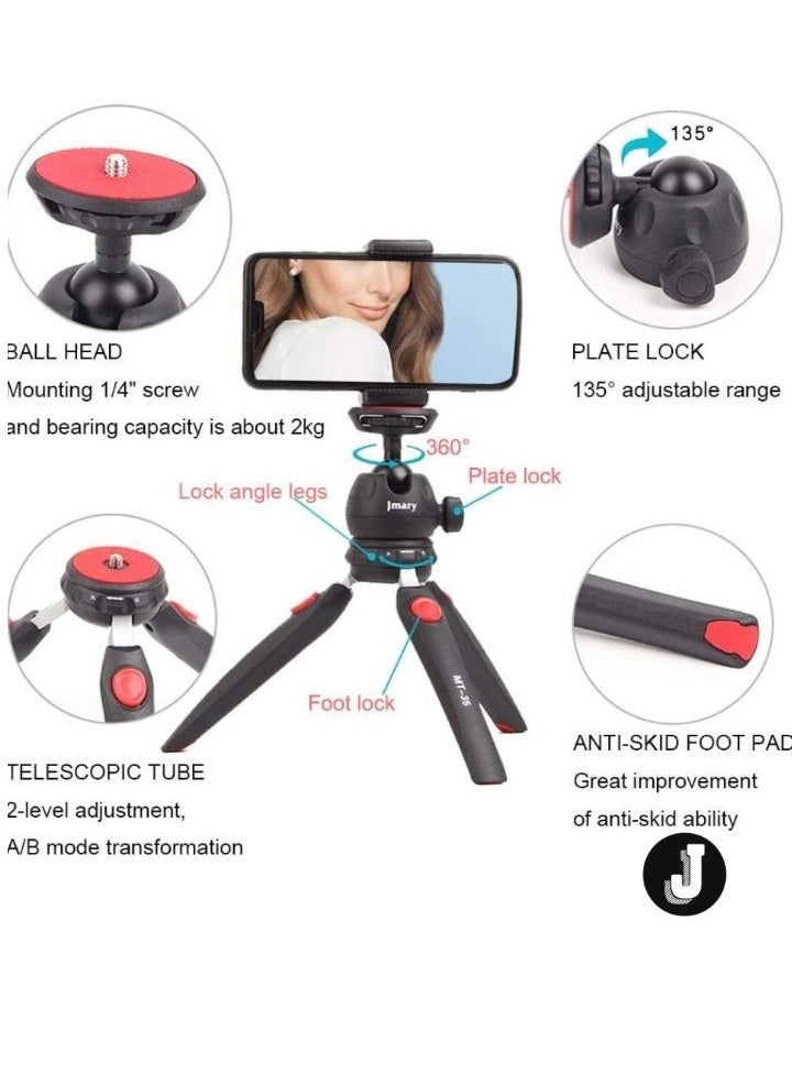 JAJEEK Table Top Mini Portable Foldable Extendable Tripod Stand for Mobile Phones & DSLR Cameras – Includes Universal Mobile Phone Holder  - Image 2