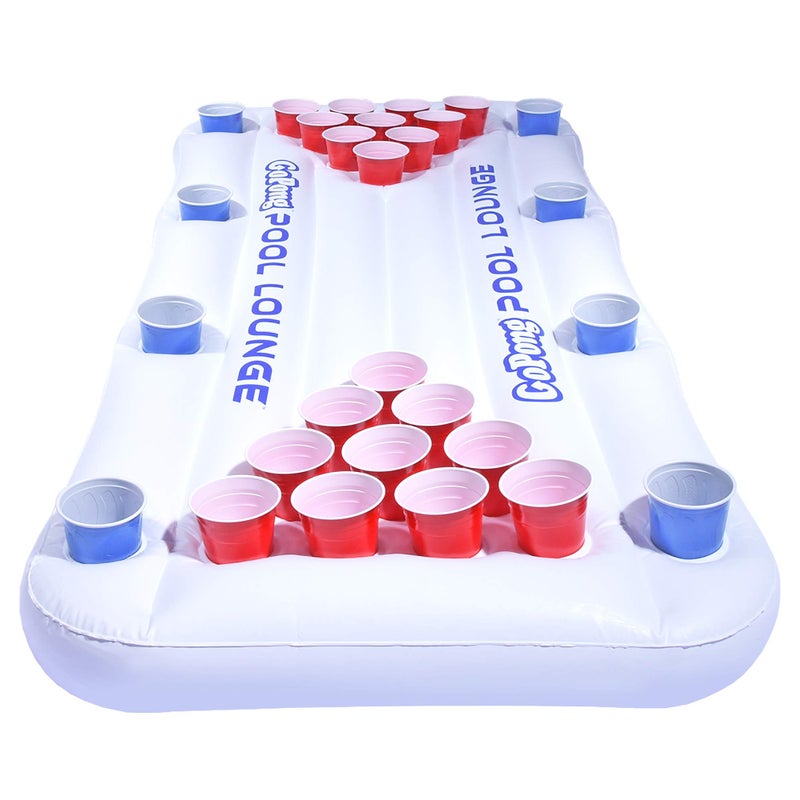 GoPong Pool Lounge Beer Pong Inflatable with Social Floating White