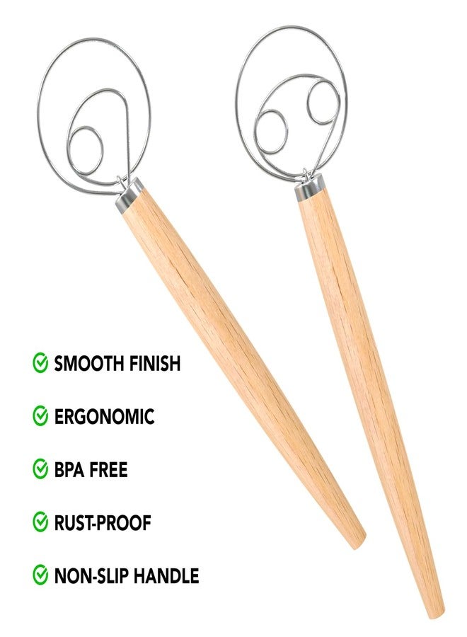 O'Creme Danish Dough Whisk - Two Eye Stainless Steel Bread Mixer with Wooden Handle - Sourdough Whisk for Baking Dough, Pizza, Pastries - Food-Grade, Dishwasher Safe - Image 2