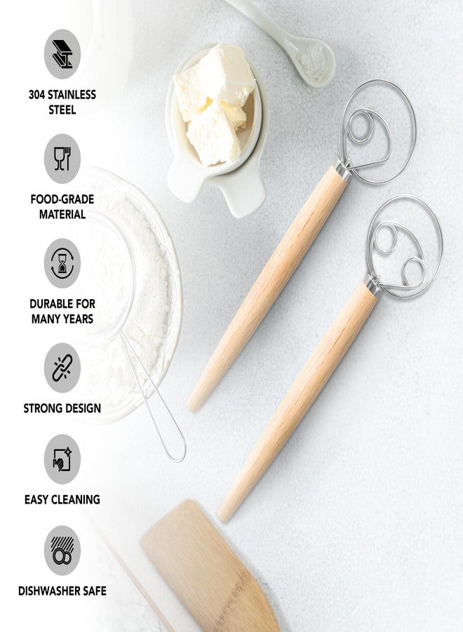 O'Creme Danish Dough Whisk - Two Eye Stainless Steel Bread Mixer with Wooden Handle - Sourdough Whisk for Baking Dough, Pizza, Pastries - Food-Grade, Dishwasher Safe - Image 3