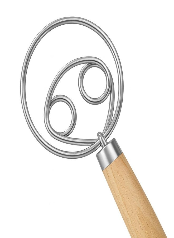 O'Creme Danish Dough Whisk - Two Eye Stainless Steel Bread Mixer with Wooden Handle - Sourdough Whisk for Baking Dough, Pizza, Pastries - Food-Grade, Dishwasher Safe - Image 1