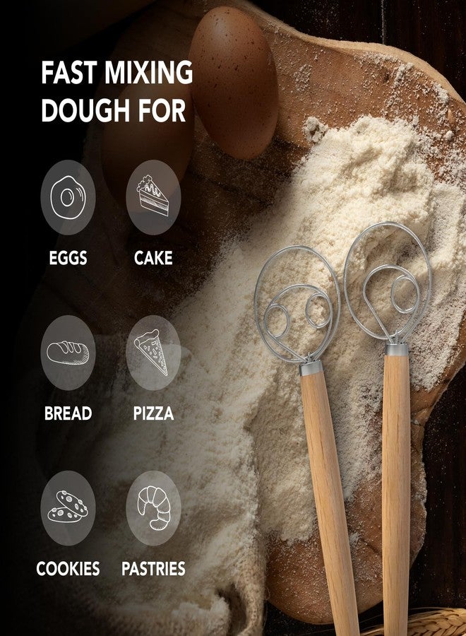 O'Creme Danish Dough Whisk - Two Eye Stainless Steel Bread Mixer with Wooden Handle - Sourdough Whisk for Baking Dough, Pizza, Pastries - Food-Grade, Dishwasher Safe - Image 4