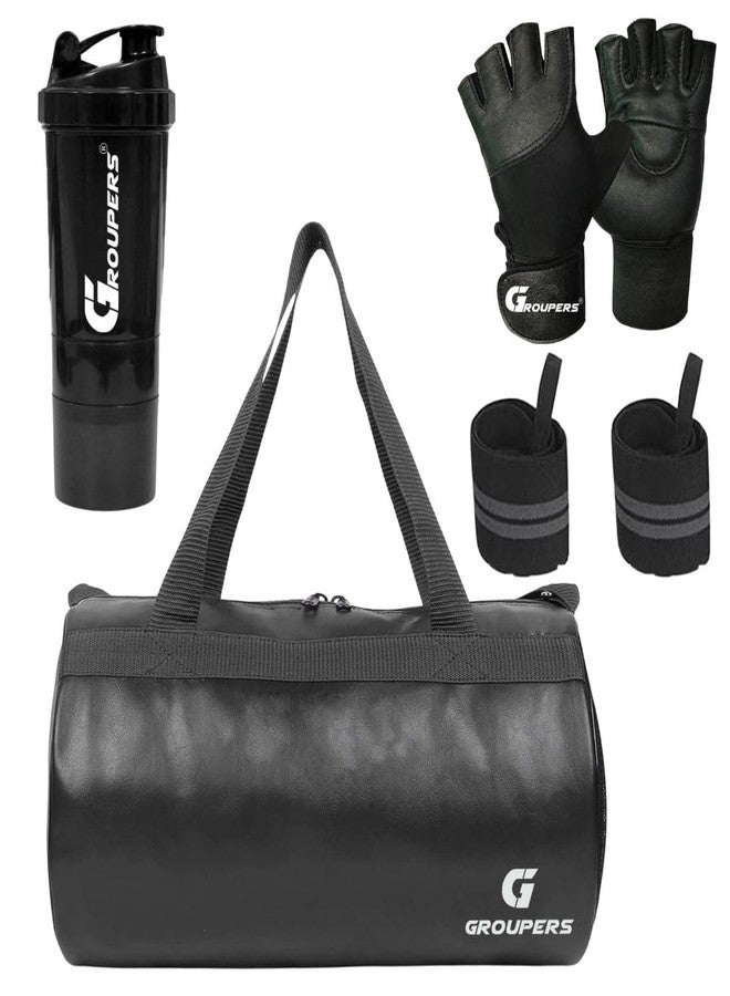 Groupers Foldable 20-25L Gym & Travel Duffle Bag - Black Waterproof Weekender with 500ml Protein Shaker, Breathable Workout Gloves & Heavy-Duty Wrist Wraps - Image 1