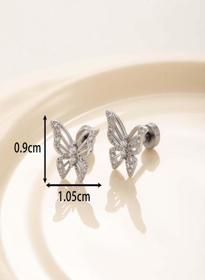 OIDIMS Cute CZ Butterfly Flat Back Stud Earrings Hypoallergenic 20G Cubic Zirconia Tiny Cartilage Tragus Helix Screw Back Stainless Steel Piercing Fashion Minimalist Jewelry Gifts For Women Sensitive Ears - Image 5
