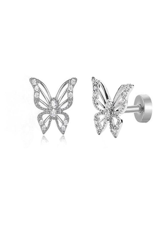 OIDIMS Cute CZ Butterfly Flat Back Stud Earrings Hypoallergenic 20G Cubic Zirconia Tiny Cartilage Tragus Helix Screw Back Stainless Steel Piercing Fashion Minimalist Jewelry Gifts For Women Sensitive Ears - Image 1