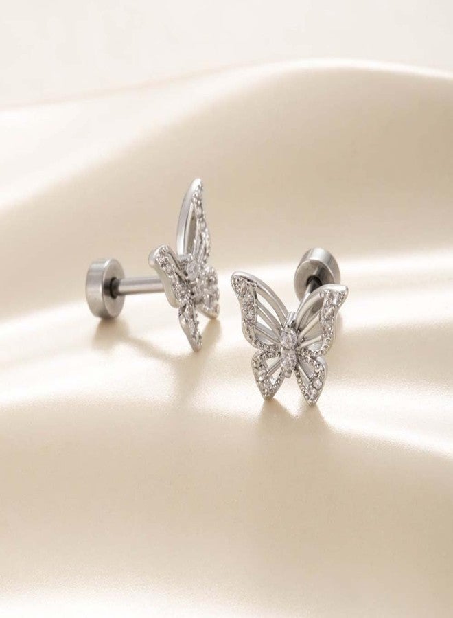 OIDIMS Cute CZ Butterfly Flat Back Stud Earrings Hypoallergenic 20G Cubic Zirconia Tiny Cartilage Tragus Helix Screw Back Stainless Steel Piercing Fashion Minimalist Jewelry Gifts For Women Sensitive Ears - Image 3