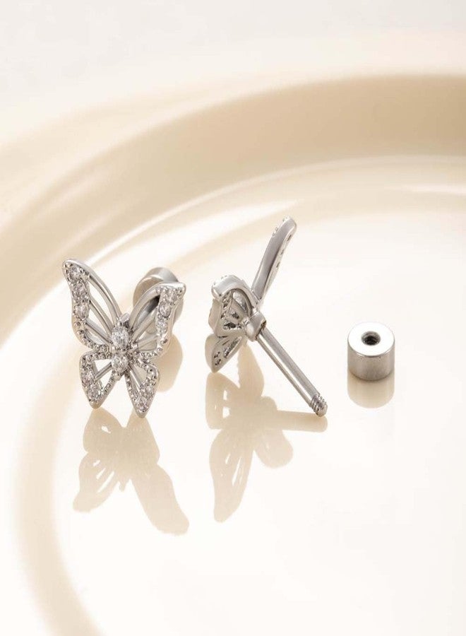 OIDIMS Cute CZ Butterfly Flat Back Stud Earrings Hypoallergenic 20G Cubic Zirconia Tiny Cartilage Tragus Helix Screw Back Stainless Steel Piercing Fashion Minimalist Jewelry Gifts For Women Sensitive Ears - Image 4