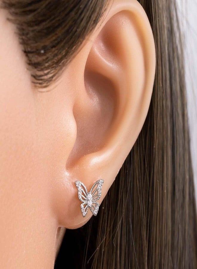 OIDIMS Cute CZ Butterfly Flat Back Stud Earrings Hypoallergenic 20G Cubic Zirconia Tiny Cartilage Tragus Helix Screw Back Stainless Steel Piercing Fashion Minimalist Jewelry Gifts For Women Sensitive Ears - Image 2