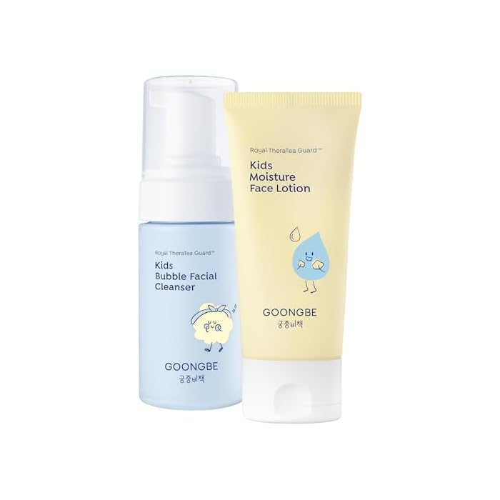 GOONGBE Kids Facial Bubble Wash and Lotion- Korean Low pH Face Cleanser & Moisturizer with Cica & Panthenol - Allergen-Free Formula 3.38 fl.oz. & 2.7 oz.
