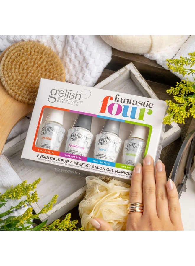 جيليش مجموعة Gelish Essential Fantastic Four - تحضير الأظافر برابط pH، جل أساس، جل مانع للتسرب Top It Off وزيت مغذي للبشرة - أساسيات مانيكير احترافية للحصول على لمعان يدوم طويلاً وخالٍ من التشقق. - Image 2
