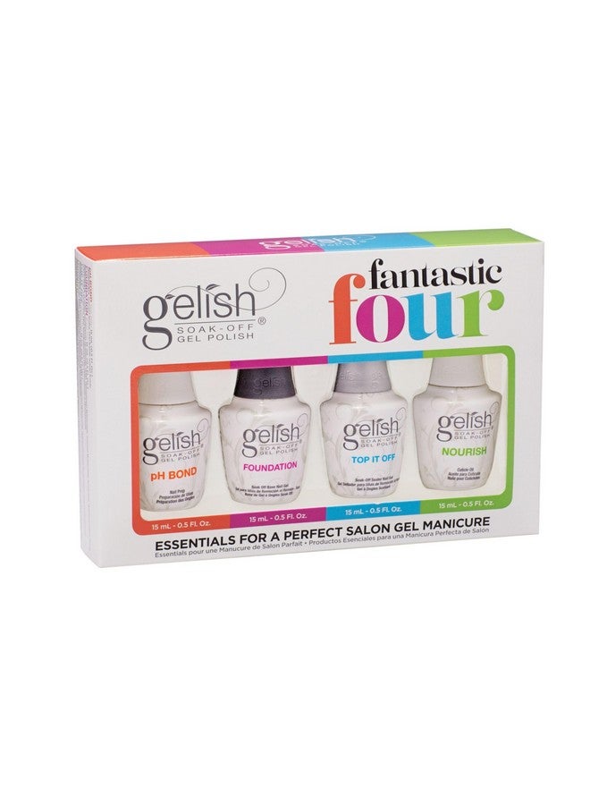 جيليش مجموعة Gelish Essential Fantastic Four - تحضير الأظافر برابط pH، جل أساس، جل مانع للتسرب Top It Off وزيت مغذي للبشرة - أساسيات مانيكير احترافية للحصول على لمعان يدوم طويلاً وخالٍ من التشقق. - Image 1