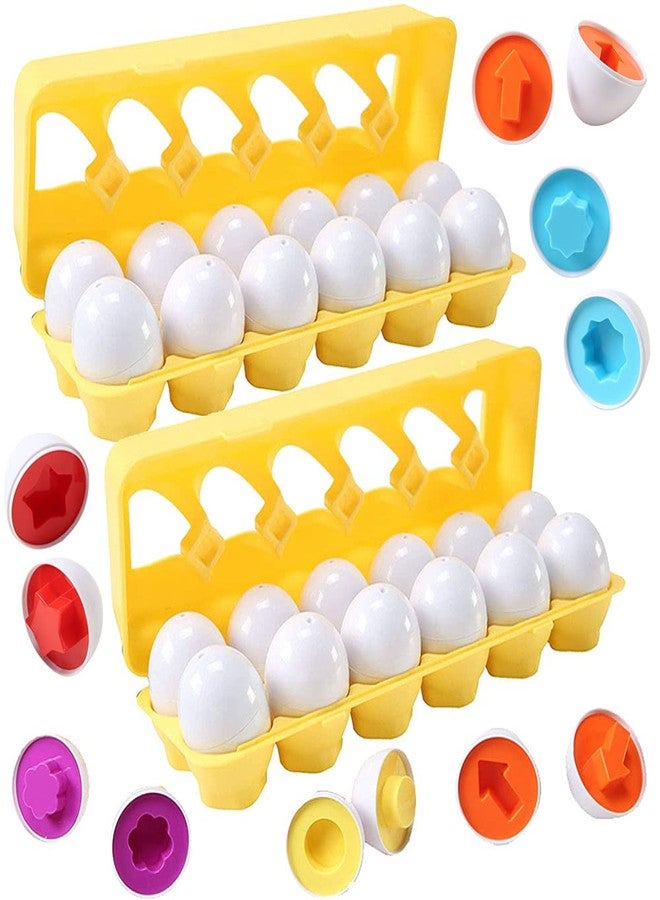 Dimple 2 Sets of Fun Egg Matching Toy - 24 PCS STEM Easter Eggs, Shape & Color Recognition Puzzle, Educational Sorting Toy for Kids & Toddlers, Plastic Fillable Eggs, Learning Toys - Image 1