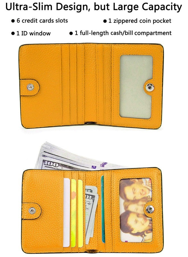 AINIMOER Small Leather Wallet for Women, Ladies Credit Card Holder RFID Blocking Women's Mini Bifold Pocket Purse, Yellow - Image 2
