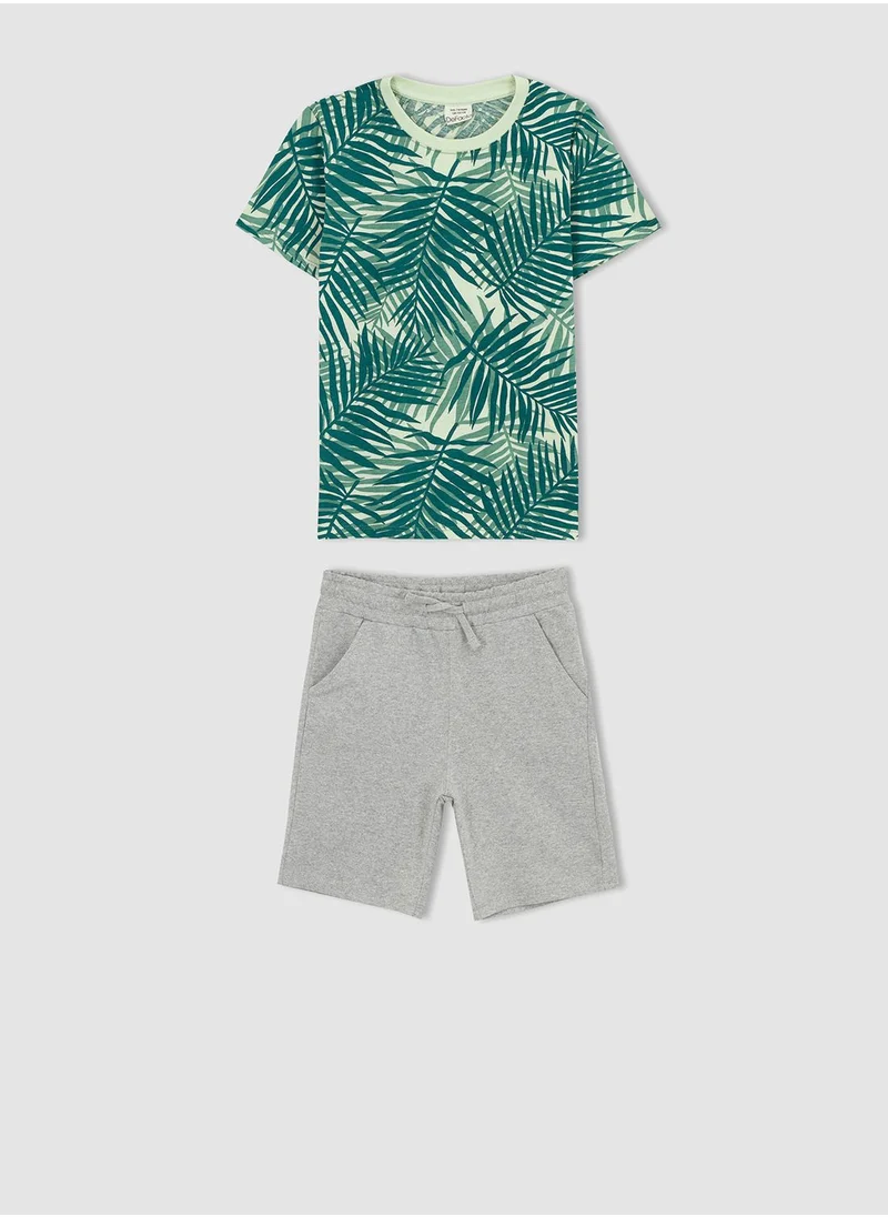 DeFacto Kids Leaf Print T-Shirt And Shorts