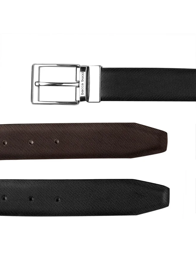 Bacca Bucci  Men's Black Textured Leather Reversible Formal Belt for Men | Best Price UAE