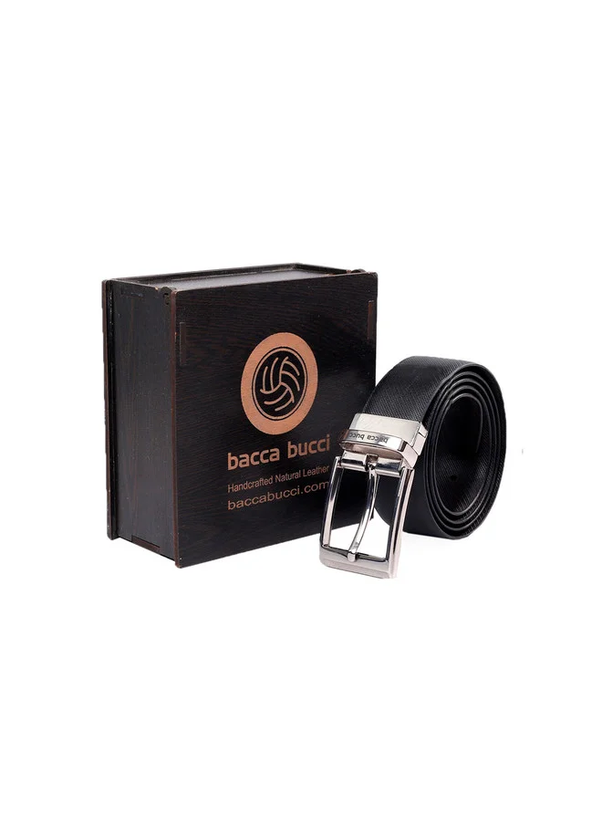 Bacca Bucci  Men's Black Textured Leather Reversible Formal Belt for Men | Best Price UAE