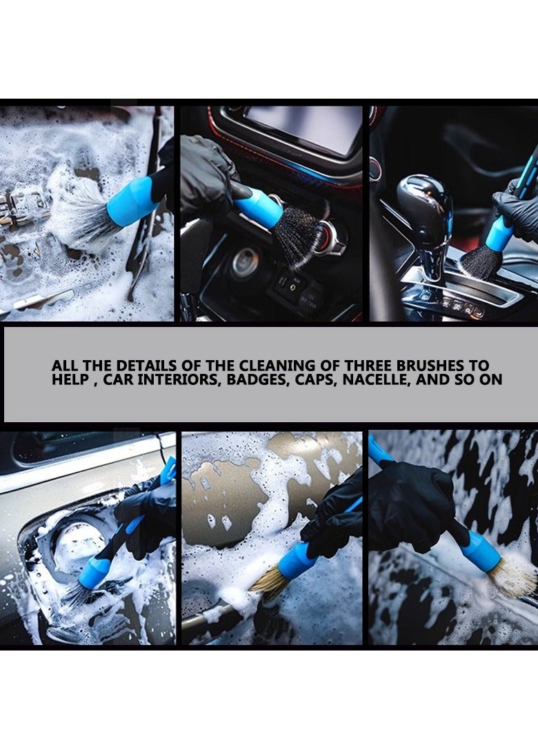 مجموعة فراشي تنظيف تفاصيل السيارة الجديدة 3 قطع مع رؤوس قابلة للتبديل ومرفق زاوية - تغليف هدية - Image 2
