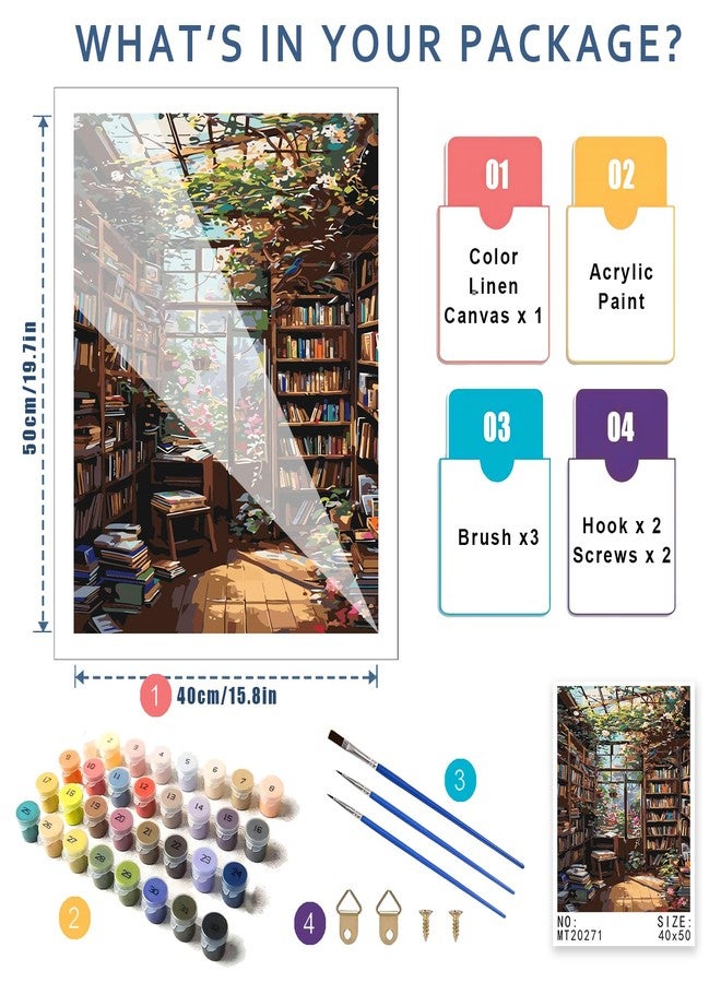 hito Bookshelf Paint by Number for Adults-Paint by Numbers for Adults Landscape,Scenery Paint by Numbers for Gift Home Wall Decor(Bookshelf,16x20 inch) - Image 2