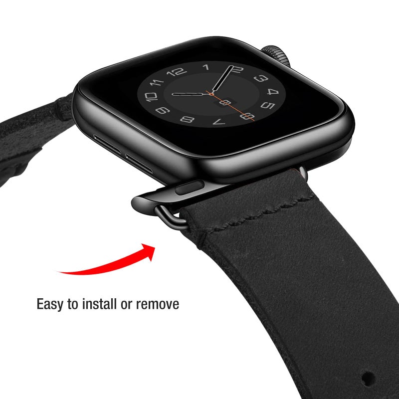 SUNFWR Vintage Leather Bands Compatible with Apple Watch Band 38mm 40mm 41mm 42mm-Series 11 10, Genuine Leather Retro Strap Compatible for Men Women iWatch SE Series 9 8 7 6 5 4 3 2 1 (Black/Black) - Image 4