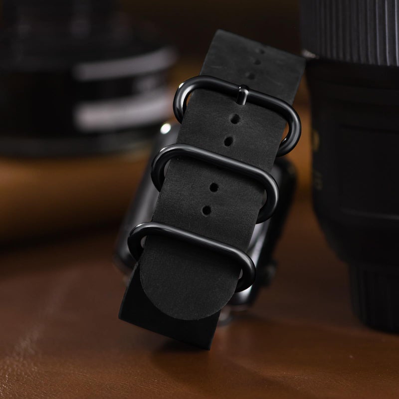 SUNFWR Vintage Leather Bands Compatible with Apple Watch Band 38mm 40mm 41mm 42mm-Series 11 10, Genuine Leather Retro Strap Compatible for Men Women iWatch SE Series 9 8 7 6 5 4 3 2 1 (Black/Black) - Image 2