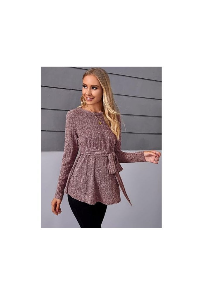 Women's Maternity Shirts Casual Long Sleeve Tie Front Ribbed Knit Pregnancy Tee Top - Image 5